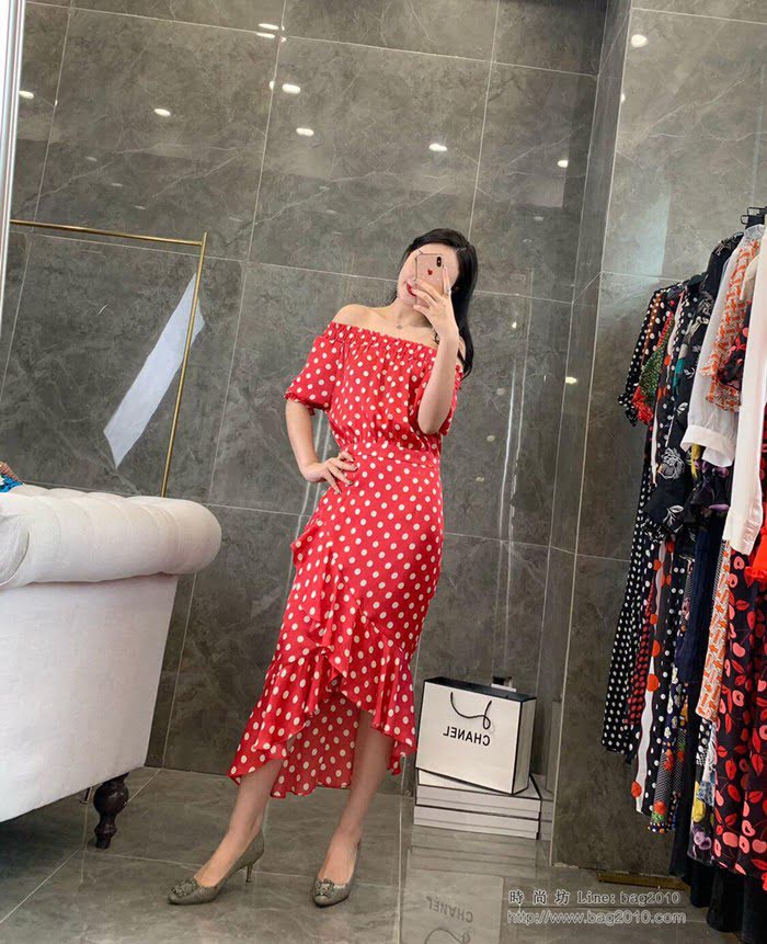 Chanel香奈兒 法國專櫃同步新款 2019爆款 露肩 黑色波點 魚尾不規則擺 連衣裙  xly1203